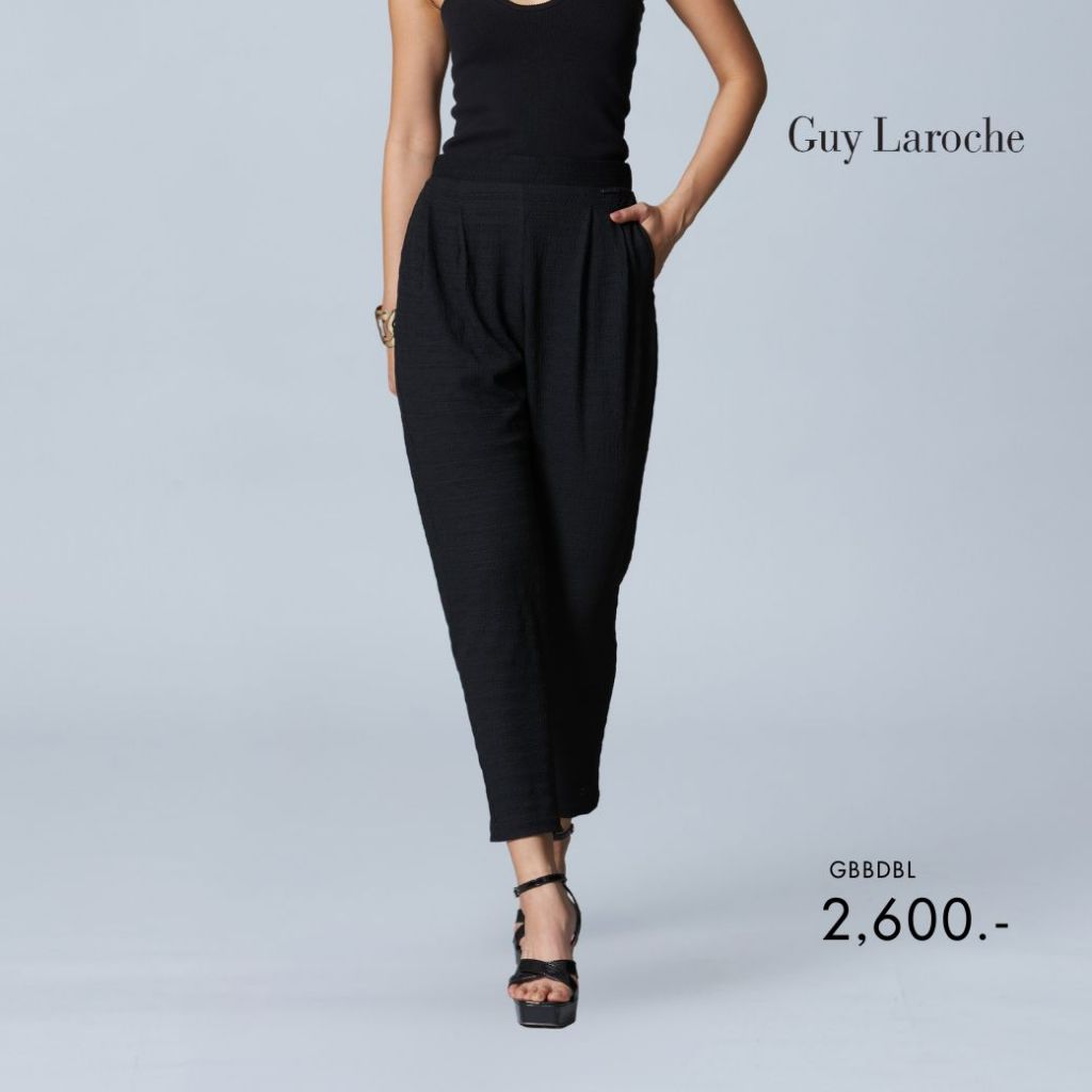 Guy Laroche กางเกงผ้ายืด Cozy promfy ทรงนิวแครอท สีดำ GBBDBL