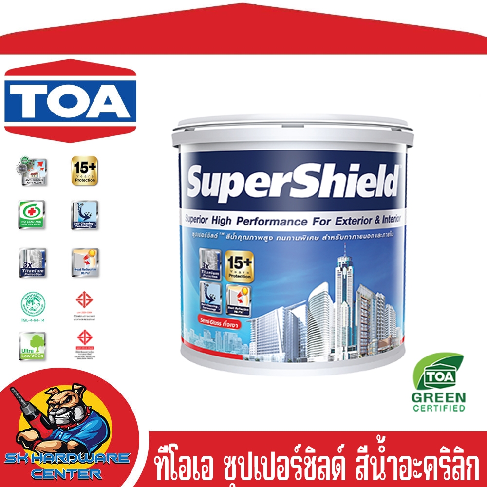 TOA ซุปเปอร์ชิลด์ สีน้ำอะคริลิก เบส A (สีขาว) มี 2ชนิด กึ่งเงา , เนียน สามารถใช้ได้ทั้งภายนอก - ภายใ