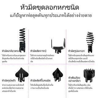 ลวดสปริงทะลวงท่อ 16 มม. ใช้กับสว่านไฟฟ้า พร้อมหัวทะลวง 6 แบบ