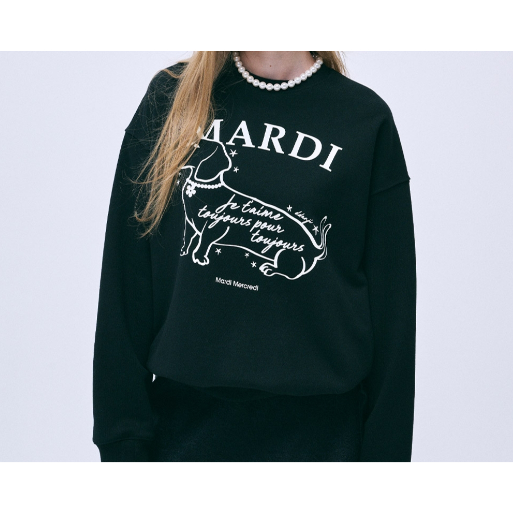 Mardi Mercredi Sweatshirt Holiday Swing The Tail Ddanji (Oatmeal Black) / Flower Choker (Black Ivory, Grey Ivory)