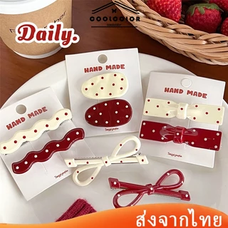 ในไทย💖กิ๊บติดผมโบว์ลายจุดสีแดงน่ารักคลิปหน้าม้าสีขาวคลิปหวานสําหรับผู้หญิงนักเรียนของขวัญปีใหม่COD