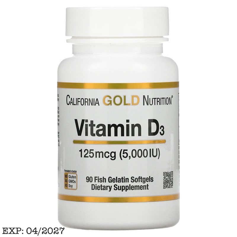 วิตามินดี3 California Gold Nutrition Vitamin D3 50, 125 mcg (2000, 5000 IU), 90 Fish Gelatin Softgels