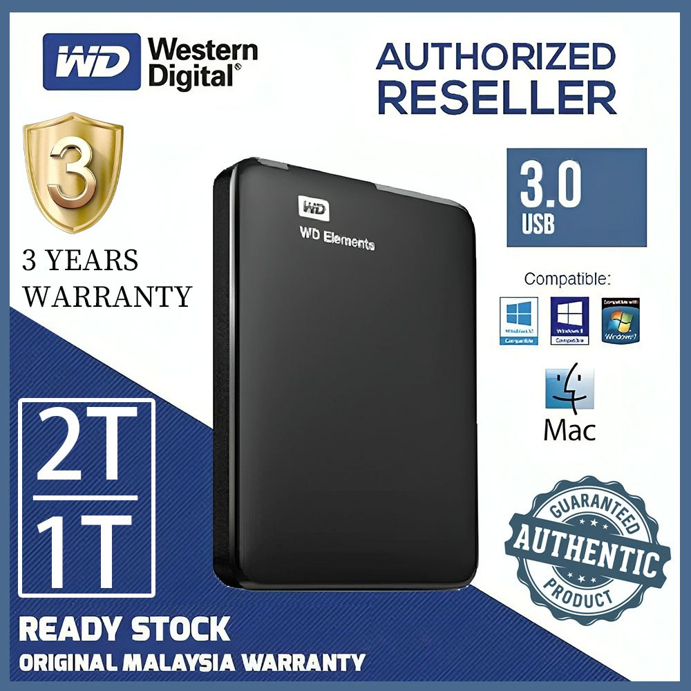 WD External Harddisk 2TB/1TB ฮาร์ดดิสพกพา ฮาร์ดไดรฟ์ภายนอก HDD USB3.0 Harddisk External