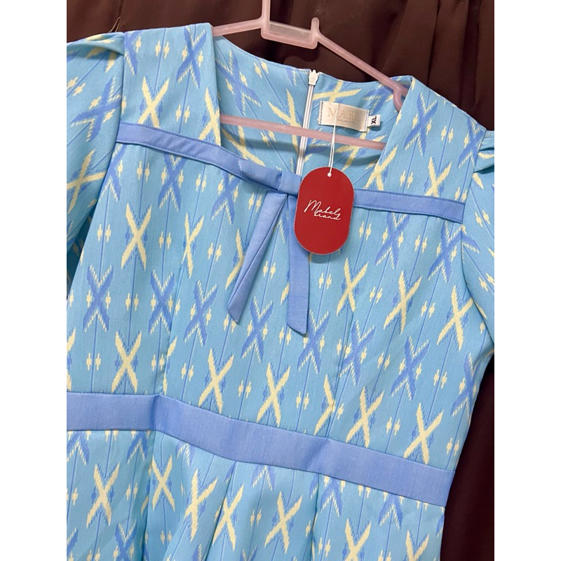 ชุดผ้าไทยแบรนด์ Mabel สีฟ้า