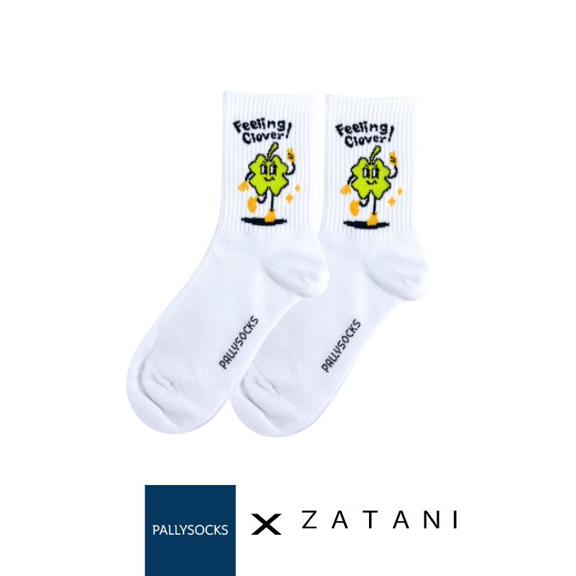 PALLY ถุงเท้าแฟชั่นข้อกลาง Collab Collection - Whimsical Town Stroll ลายlucky clover x Zatani 1 คู่