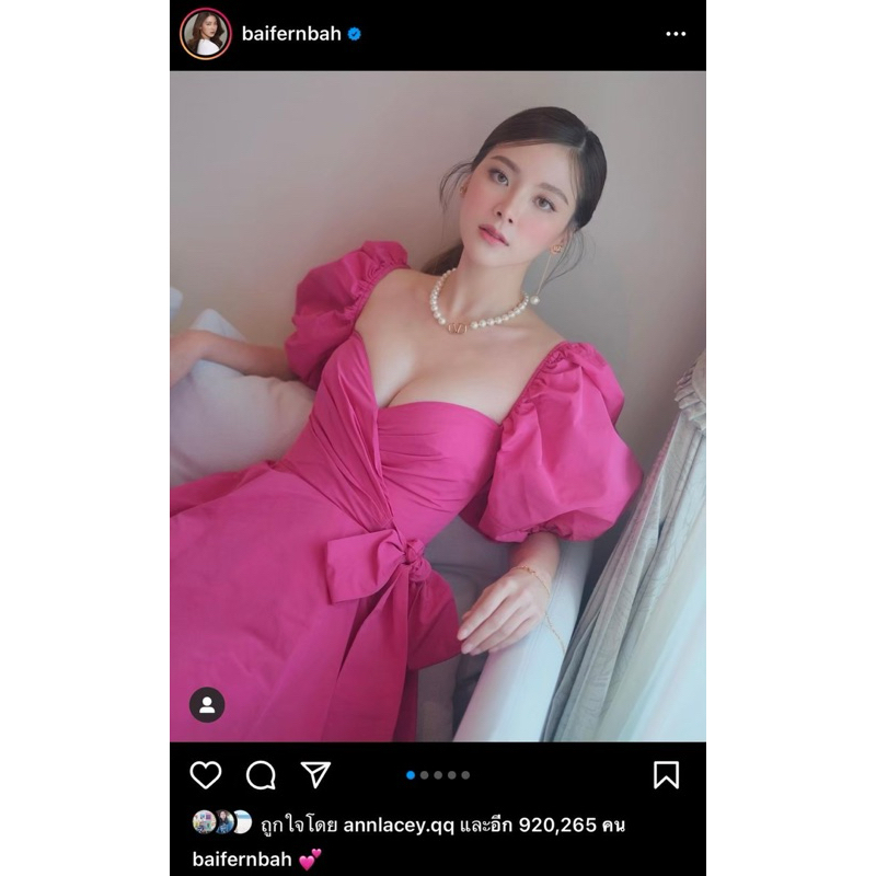 Swan Studio Brand มินิเดรสแขนพองตุ๊กตา สีชมพูบานเย็นสีสวยแซ่บขับผิว ด้านหน้ามีสายมัดโบว์ (งานมือ 2 s