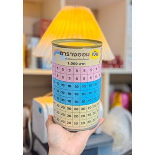 ปี๊บออมสินทรงกลมกระบอกสูงพร้อมตารางออมคละแบบ