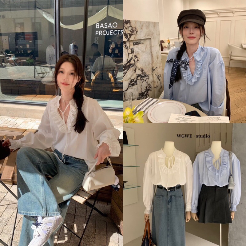 เสื้อแขนยาวแต่งระบายช่วงอกรุ่น 2739 TAG:WG.WE