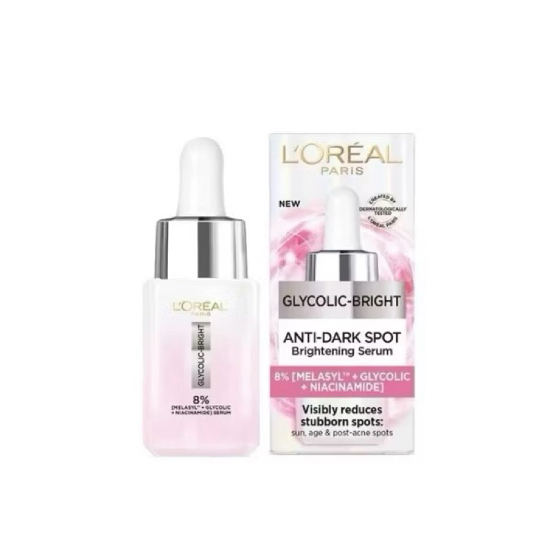 [สูตรใหม่] 8% LOreal Paris Glycolic Bright Instant Glowing Serum 15ml ลอรีอัล ปารีส เซรั่มบำรุงผิวสูตร8% ผลิต2024 ผิวขาว