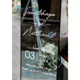สติ๊กเกอร์ป้ายWelcomeจุดเช็คอิน ทรงสูงเต็มตัวสำหรับป้ายกระจกหน้างานแต่งงาน