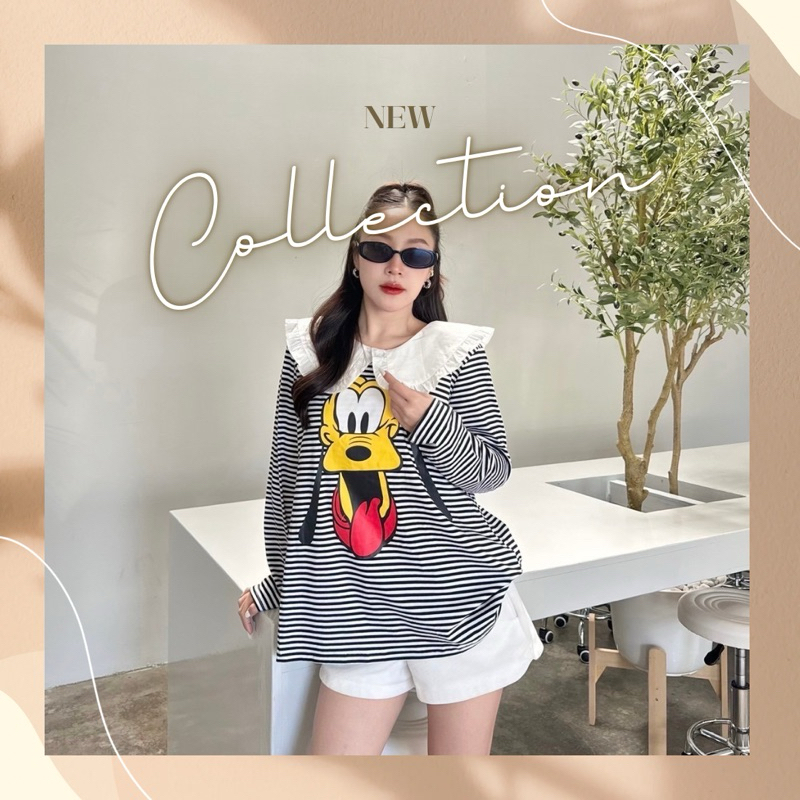 fight เสื้อยืดลายริ้วสกรีนน่ารัก