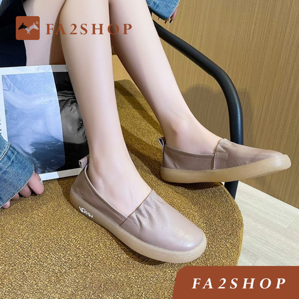 FA2SHOP รุ่น CM131 รองเท้าหนังแท้แบบสวม รองเท้าสลิปออน หนังนุ่มนิ่ม รองเท้าคัทชู