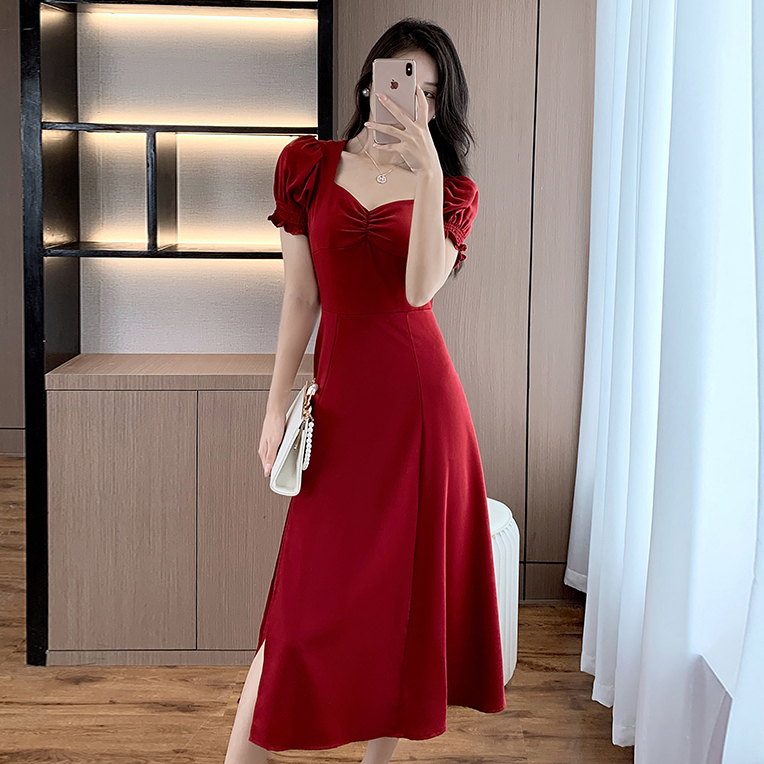 เดรสสีแดง เสื้อผ้าแฟชั่น ผู้หญิง ชุด เดรส ออกงาน ชุด ออกงาน เรียบหรู red dress for women ไซส์ใหญ่ เสื้อ oversize ผู้หญิง