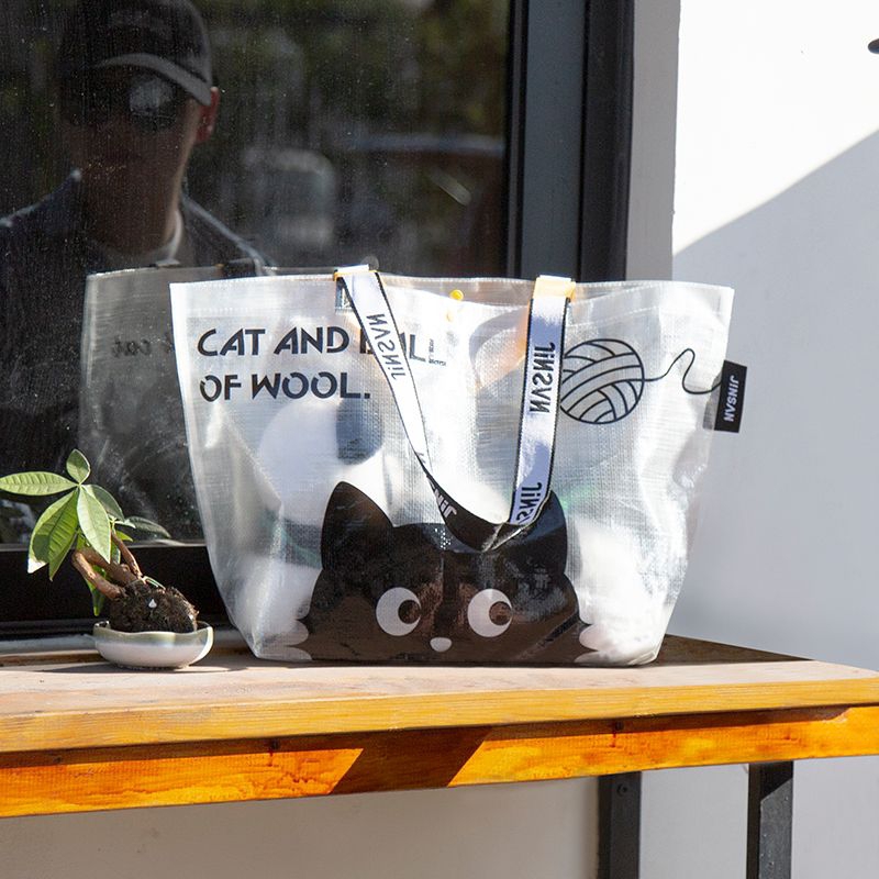 Shopping Bag/Woven Bag ถุงช้อปปิ้งกันน้ำแบบโปร่งใส มีกระดุมปิด สะพายไหล่และถือ กระเป๋ากระสอบ – โปรปัง