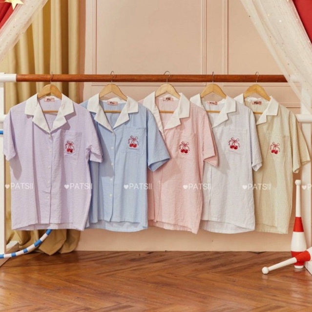 เสื้อเชิ้ตคอปกขาว ปักอกเชอรี่ อก38-46
