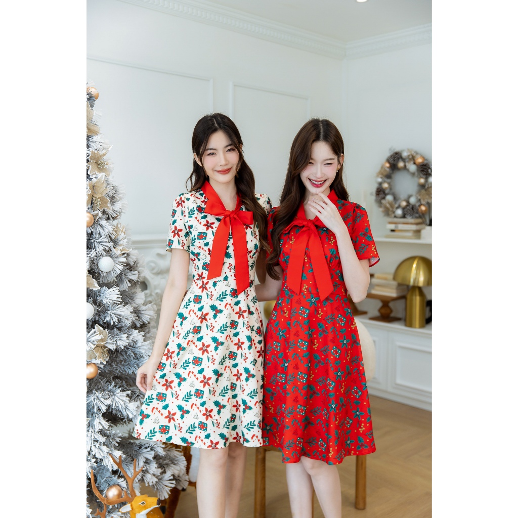 ALERT BRAND Christmas is coming เดรสพิมพ์ลายคริสต์มาส สวยแบบลิมิเต็ด มีจำนวนจำกัด❣️❣️