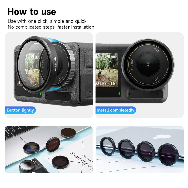 Telesin CPL+ND8/16/32 Lens filter kit  for DJI Osmo Action 5Pro/4/3 (AGC Glass)