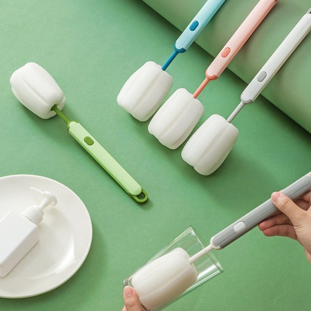 แปรงฟองน้ำ ด้ามจับยาว ฟองน้ำล้างแก้ว สีขาว Cup brush สินค้าพร้อมส่ง ใช้งานอเนกประสงค์