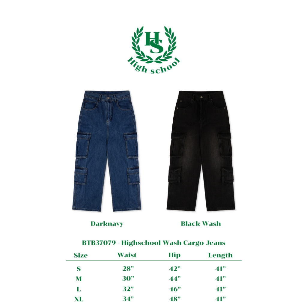 Highschool - BTB37079 กางเกงยีนส์ Wash Cargo Jeans