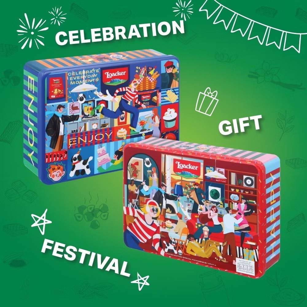 Loacker Viput A. Gift Tin ล็อคเกอร์ เวเฟอร์ คลาสสิค กิ๊ฟทิน 140/185ก.กล่องกิฟท์เซ็ท ขนมปีใหม่ Sundae Kids
