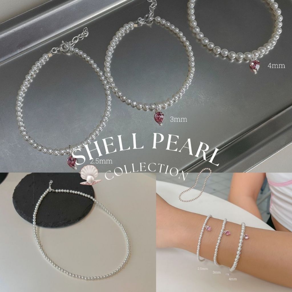 SissyJewelry // Shell Pearls collection สร้อยคอและสร้อยข้อมือ ไข่มุกเปลือกหอย ประดับจี้เงินแท้ (เปลี่ยนจี้แจ้งหมายเหตุ)