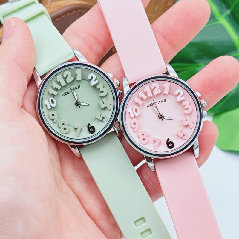 นาฬิกาแบรนแท้ สายยางเรซิ่นนุ่มนิ่ม สีพาสเทล หน้าปัดเลขครบ ขนาด 32 มม