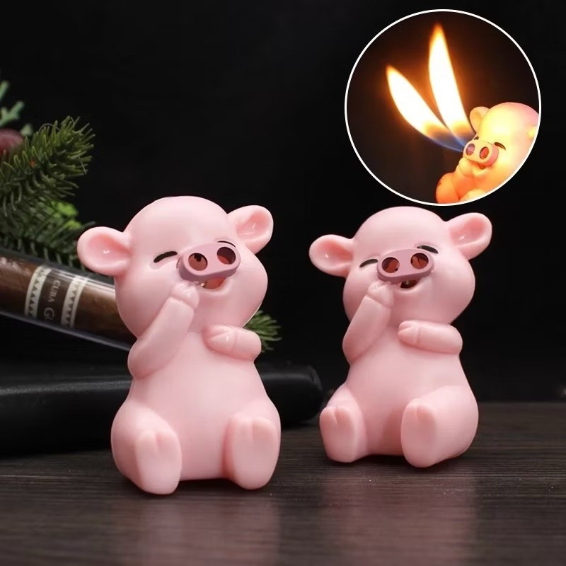 ไฟแช็กน้องหมูสีชมพู น่ารัก มี3แบบให้เลือก + แถมแก๊สฟรี
