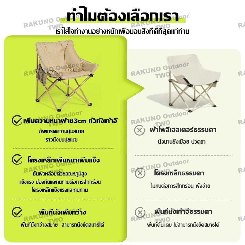 2026new ปรับได้ 4 ระดับ【ผ้าฝ้ายอวกาศ】RAKUNO เก้าอี้แคมป์ปิ้ง พับได้ หลังสูง 92cm แถมถุงเก็บ เก้าอี้สนามเดินป่า ของแท้ - รูปที่ 2