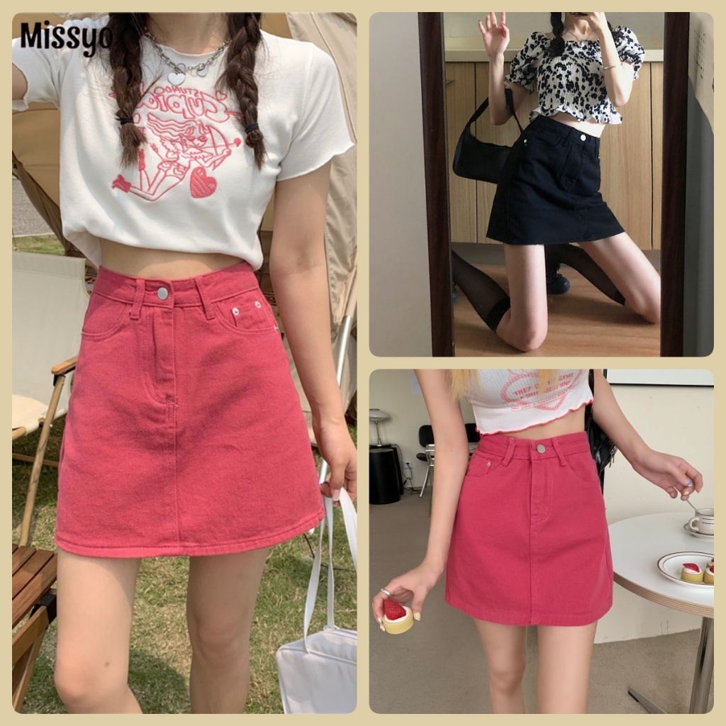 Missyo คาวบอยฤดูร้อนใหม่เกาหลีรุ่นaกระโปรงสั้นหลวมกระโปรงสีชมพูนักเรียนเอวสูง100สาวร้อนinsกระโปรงกระโปรงสะโพกบาง