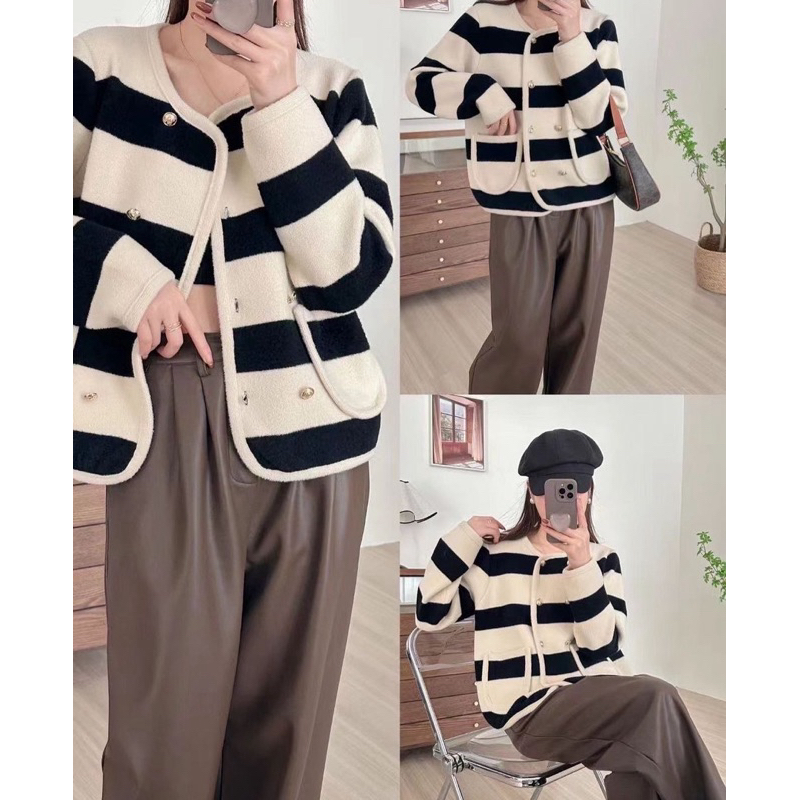 Korea cardigan stripe pattern