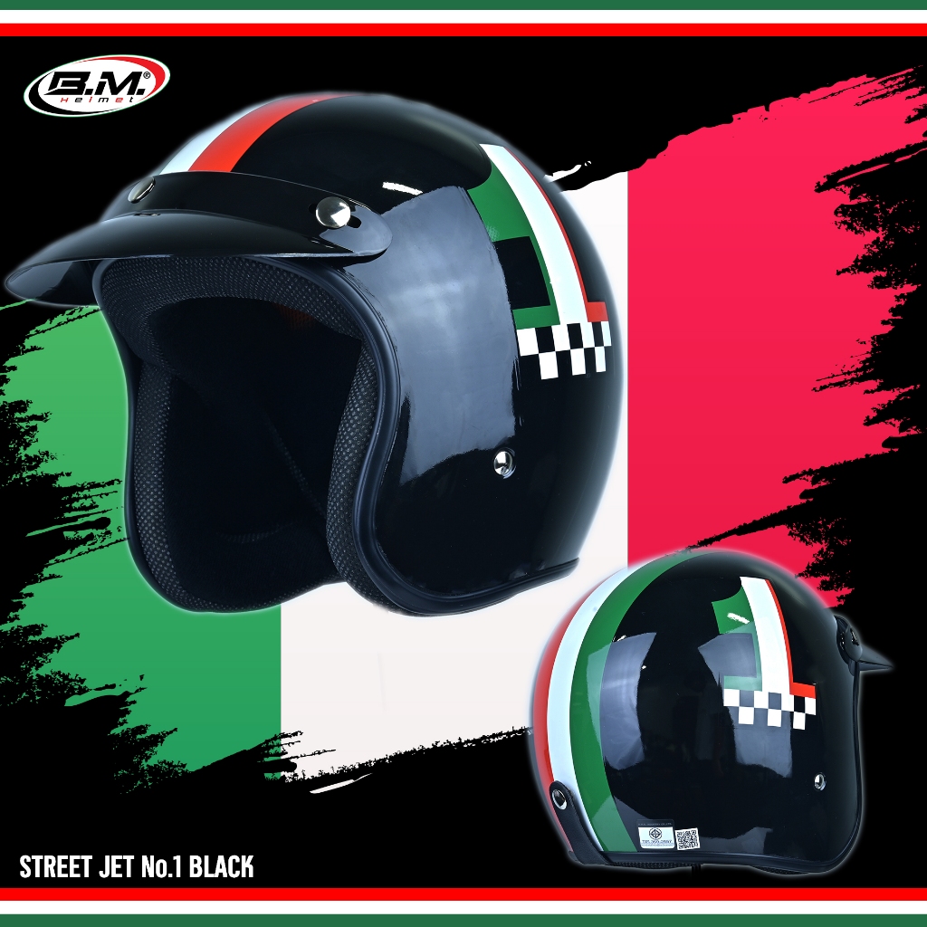 หมวกกันน็อควินเทจ ยี่ห้อ B.M. รุ่น Street Jet แถมฟรีแก๊บหน้าหมวก หมวกคลาสสิค