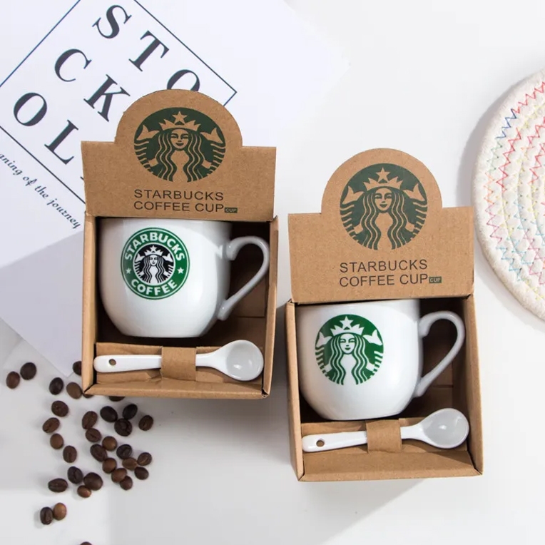 ถ้วยกาแฟร้อน แก้วน้ำ ถ้วยกาแฟสตาร์บัคแก้วชงกาแฟ​ มีกล่อง+แก้วกาแฟ+ช้อน ช้อนกาแฟ ขนาด 220ml