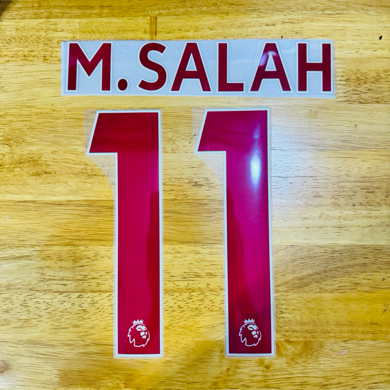 [ของแท้] ชื่อและเบอร์นักเตะ M.Salah​ ของ Liverpool  สีแดง Font Premier League ของ Avery Dennison