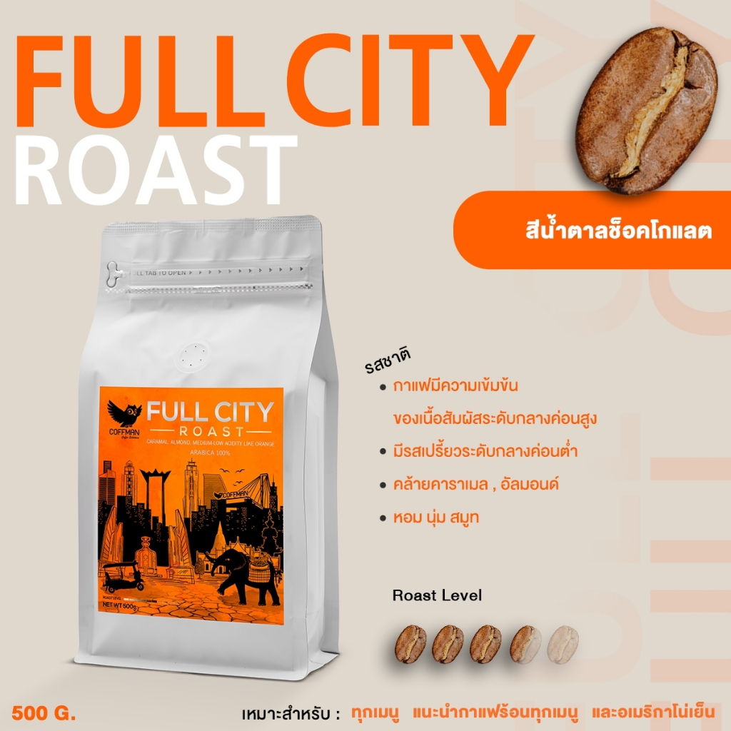 เมล็ดกาแฟ Coffman Full City Roast อาราบิก้า 100% ขนาด 500g - รูปที่ 2