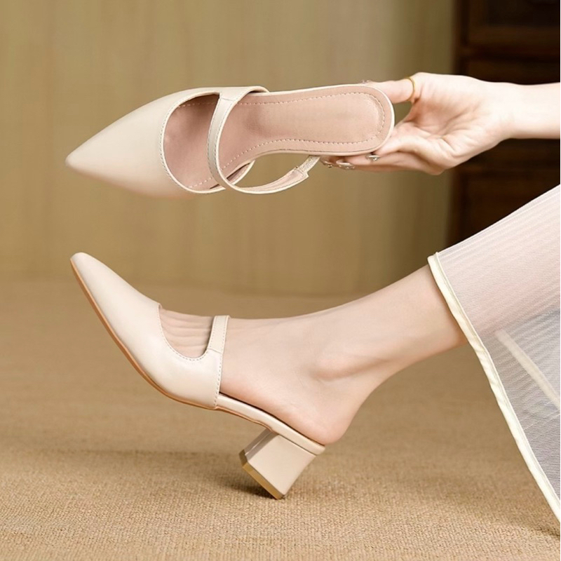 New รองเท้าส้นสูงแบบสวม หัวแหลม หนังนุ่มเดินสบาย สูง 2นิ้ว (6070, 6080) - รูปที่ 5