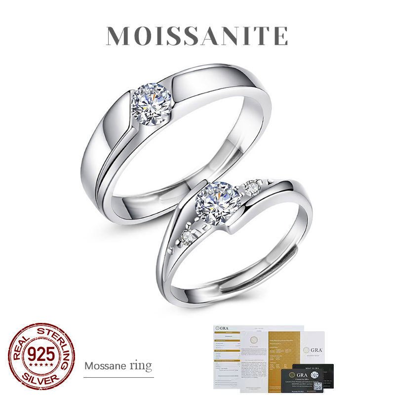 [ของแท้ 100%]S925 เงินสเตอร์ลิงแหวนคู่เครื่องประดับ แหวนเพชรแต่งงาน 1 คู่ การเปิดสามารถปรับได้ เครื่องประดับวันวาเลนไทน์