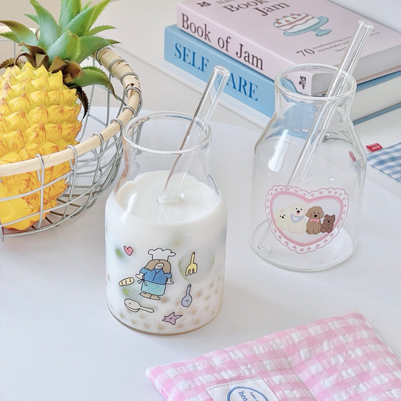 (แถมหลอด) แก้วน้ำ Happy Daily แก้วทรงเหยือก แก้วใส แก้วกาแฟ แก้วน่ารัก แก้วพิมพ์ลาย คาเฟ่ 71034