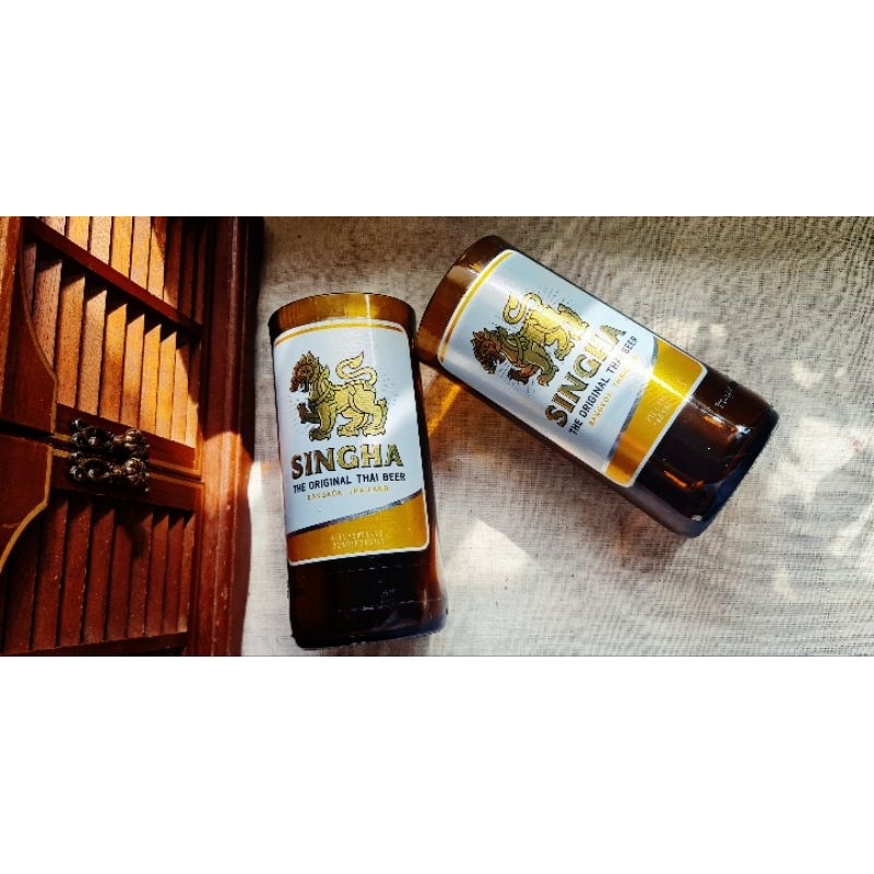 แก้วตัดจากขวด สิงห์ SINGHA  แก้วสิงห์  งานDIY