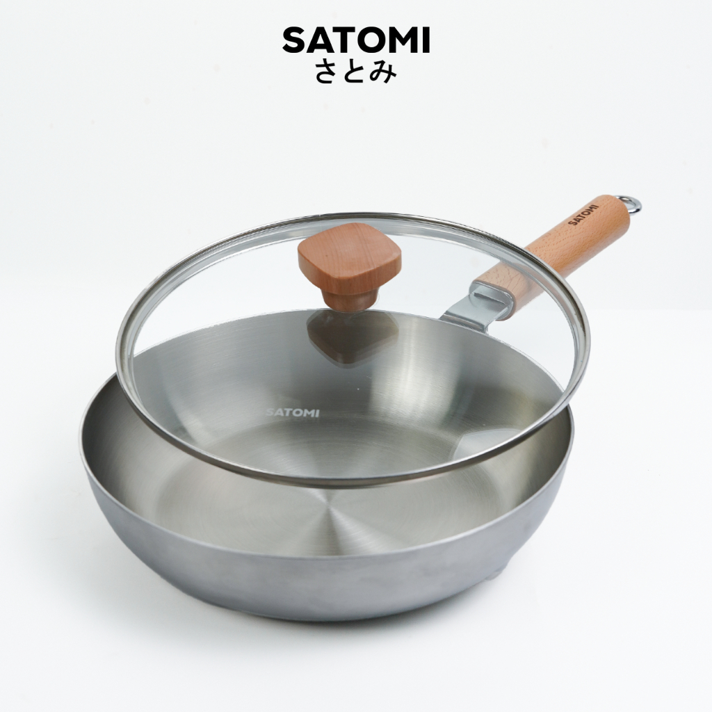 Satomi Stainless Steel 24cm กระทะสแตนเลส 316 ทรงตื้น ก้นแบน หนา 7 ชั้น กระทะทอดไข่ ใช้ได้ทุกเตา