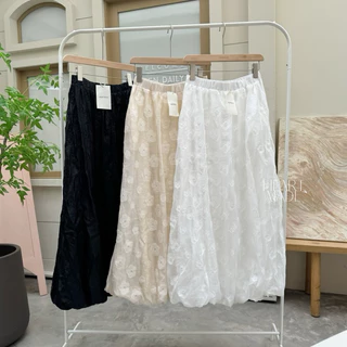 (A13) HEARTMADE—— Alin balloon Skirt (กระโปรงบอลลูนผ้าไหมญี่ปุ่นปักลายดอกซับในยาว)