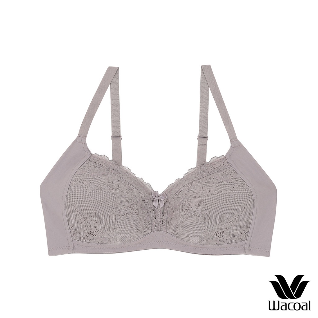 Wacoal Surprise Bra บราตัดต่อ เต้าทรงสวยด้วยดีไซน์พิเศษ ตกแต่งลูกไม้ รุ่น WB9B74 สีเทา (GY)