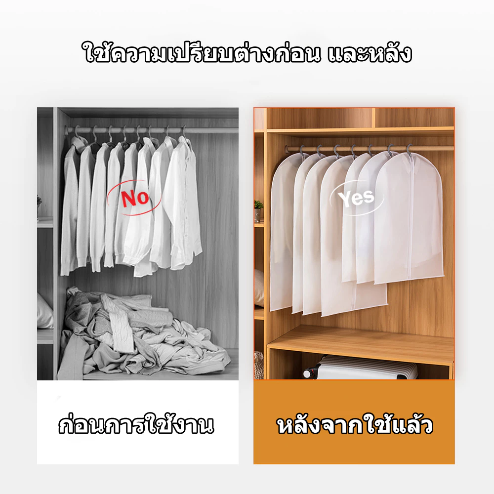 ถุงคลุมเสื้อผ้า ถุงใส่เสื้อ ถุงใส่สูท ใส่สูท กันยับ ฝุ่นไม่เกาะ เป็นระเบียบ วัสดุพลาสติกอย่างหนา ใช้ซ้ำได้ มีซิป ง่ายต่อ thumbnail 6