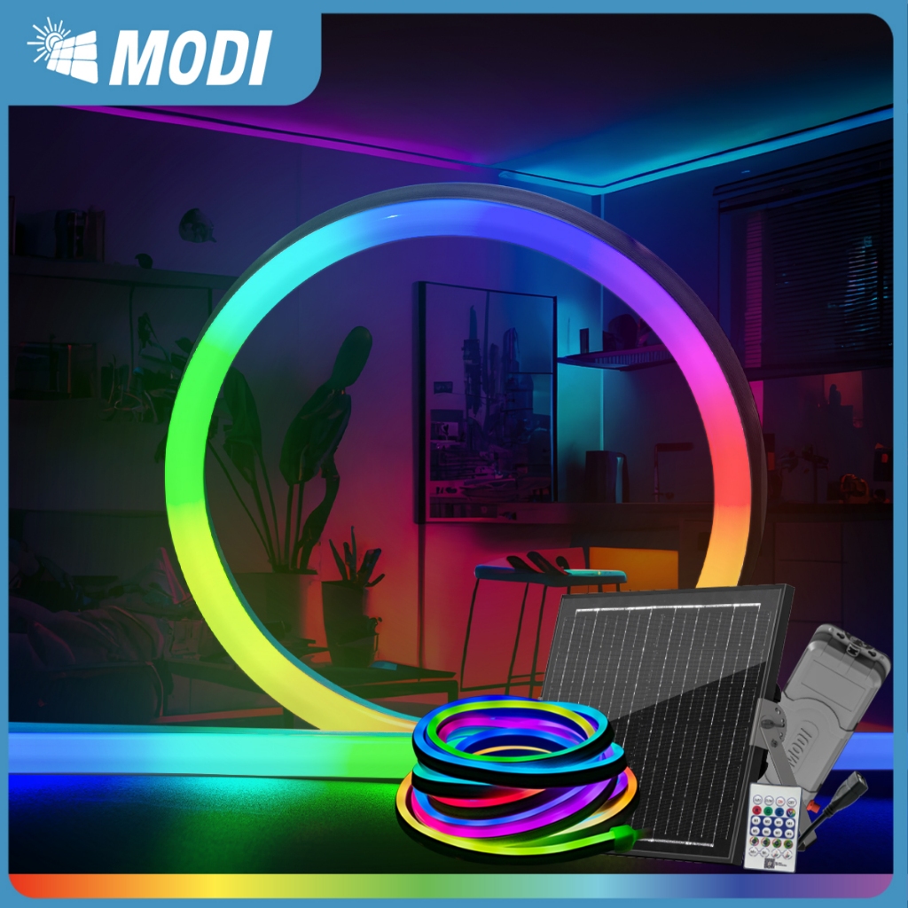 MODI ไฟริบบิ้นโซล่าเซลล์ หลากสีRGB ยาว5เมตร ไฟเส้นเหมาะสำหรับใช้ภายในอาคาร ไฟตกแต่ง ประดับภายใน