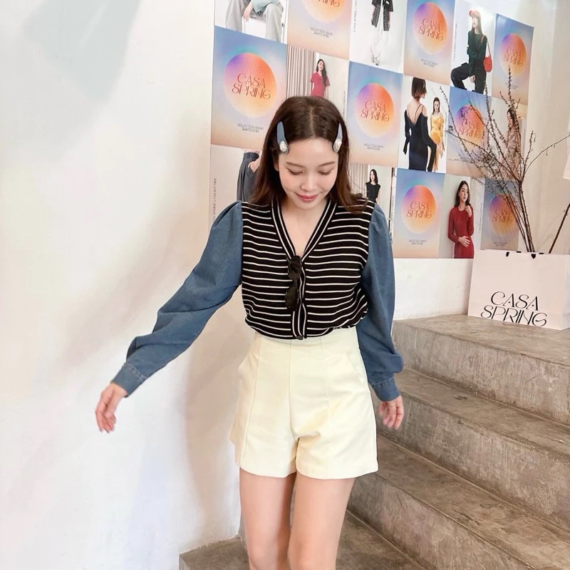 ส่งต่อ WINDY TOP เสื้อไหมพรหมลายทางเนื้อนิ่ม กระดุมแกะได้ทุกเม็ด แมทช์ได้หลายลุค ฟรีไฟต์