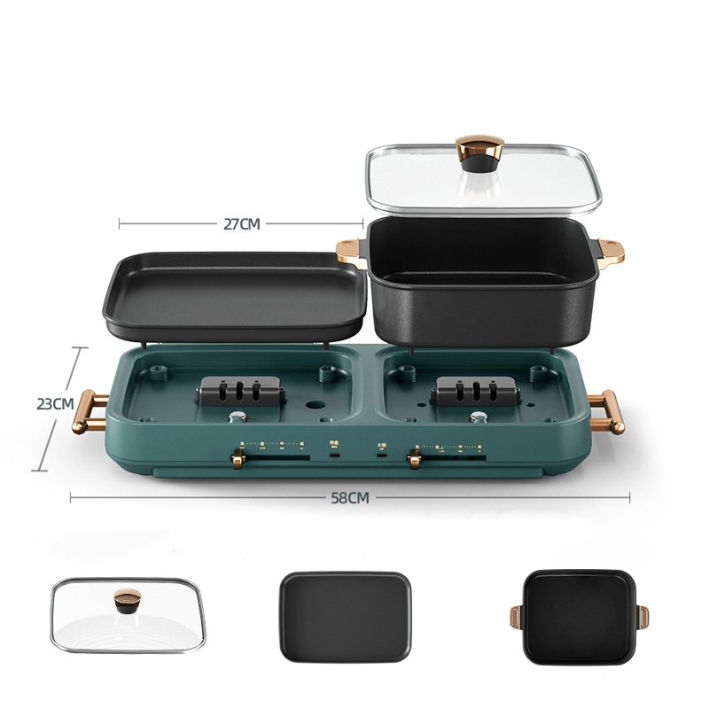 เตาปิ้งย่างไฟฟ้าถอดล้างได้ 3 เกียร์ ร้อนเร็ว เตาหมูกระทะไฟฟ้า 1600W กระทะปิ้งย่างชาบู ไร้ควัน