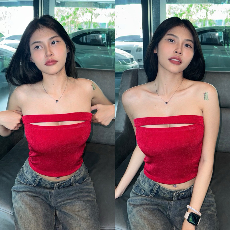 เสื้อเกาะอกแหวกหน้า 🌵ผ้าวิ้งกลิตเตอร์