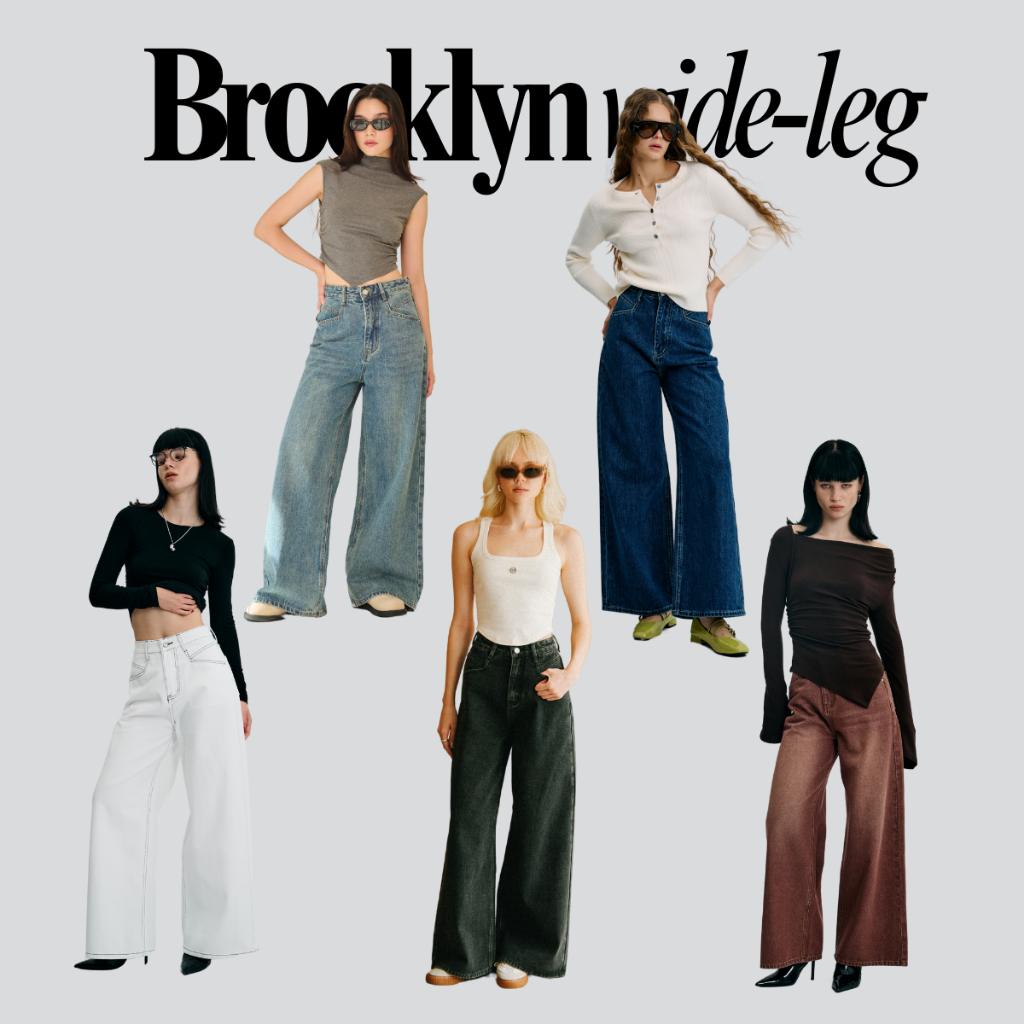 NIPPERISDABEST กางเกงยีนส์รุ่น Brooklyn Wide-leg Denim ทรงกระบอกกว้าง สียีนส์กลาง #NPJ700
