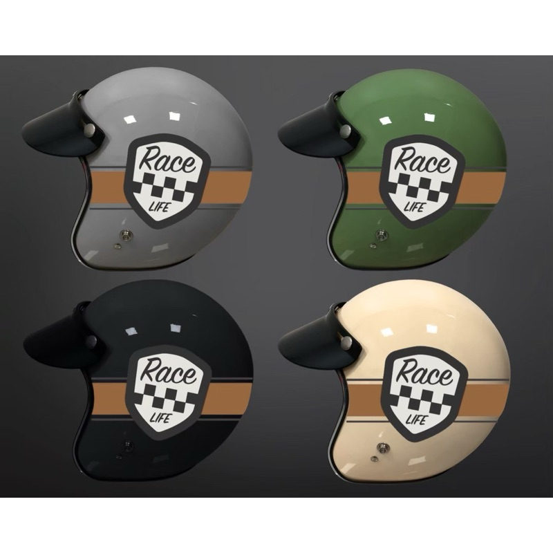 หมวกกันน็อควินเทจ Race Life แถม แก๊บหน้ากระดุมฟรี❤️‍