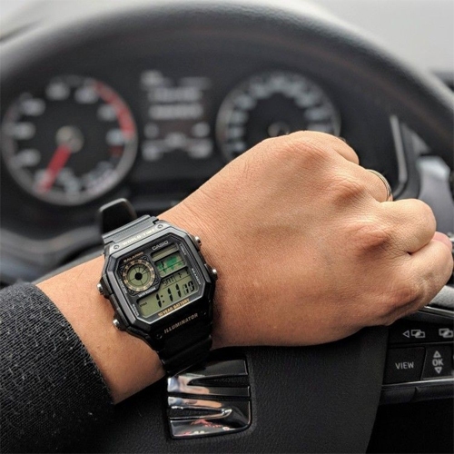 Casio นาฬิกาข้อมือผู้ชาย สายเรซิ่น สีดำ รุ่น AE-1200WH,AE-1200WH-1B,AE-1200WH-1BVDF