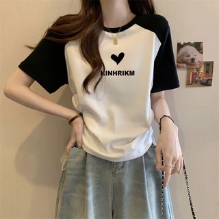 เสื้อครอปสาวอวบน่ารักๆ Oversize เสื้อผ้าแฟชั่นสไตล์เกาหลี เสื้อยืดสวยๆผู้หญิงฤดูร้อนใหม่ ด้านข้างติดเชือก ปรับความยาว